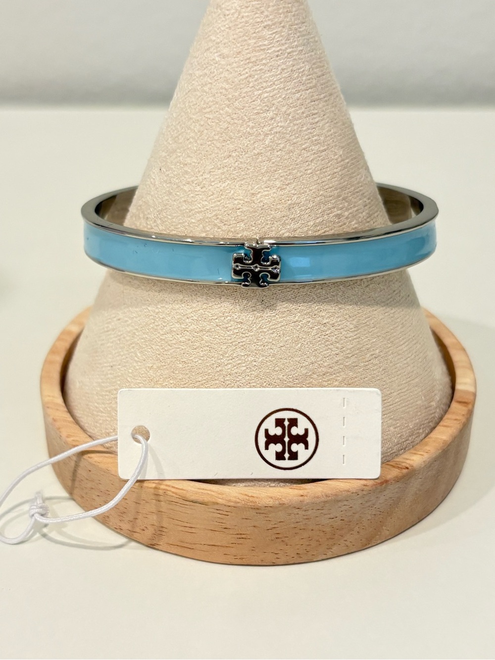 Tory Burch Light Blue Enamel Logo Hinge Bracelet